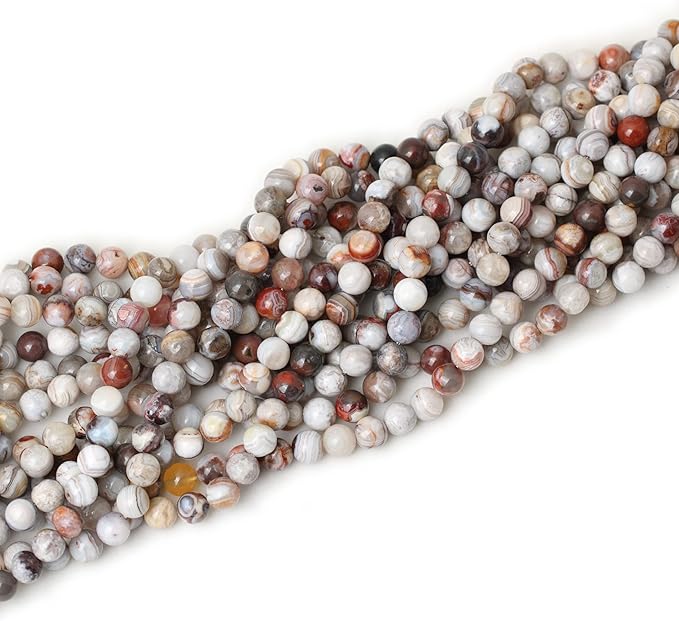60PCS 6mm Natural Laguna Lace Agate Round Loose Beads for Jewelry Making 1 Strand 15"