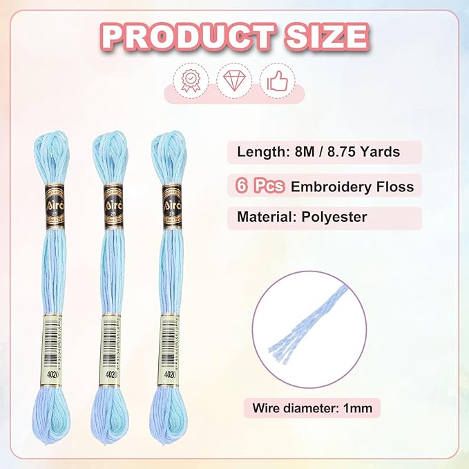 PATIKIL 6 Skeins Embroidery Floss, Polyester Embroidery Threads Bracelets String for Cross-Stitch Hand Embroidery, Sky Blue