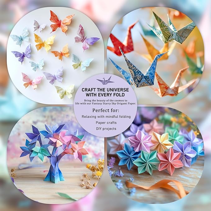 200 Sheets Origami Paper, Fantasy Starry Sky Origami Paper Double Sided,10 Designs Origami Kit Squares for Scrapbook Decor, Folding Crafts Kids DIY School Arts Crafts Projects(3.74*3.74in)