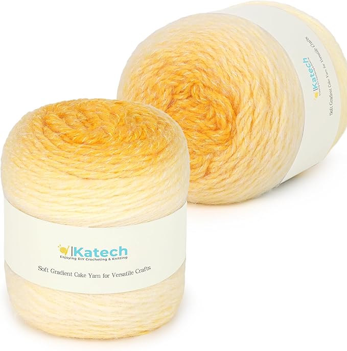 Katech Ombre Yarn for Crocheting-Large Skein of Gradient Yarn Cake-2 Pack of 200g/7.05 oz-80% Acrylic,20% Nylon- #4 Medium-Perfect for Star Blankets, Scarves, Shawls and Garments (G)