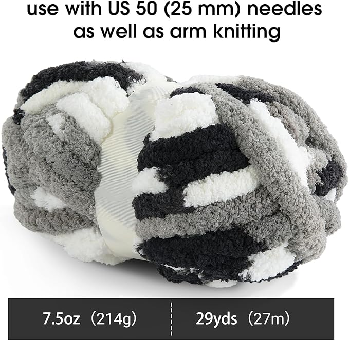 MABOZOO Tie Dye Chunky Yarn for Crocheting 8 Pack,White Fluffy Jumbo Chenille Yarn,Soft Plush Yarn Bulky,Giant Thick Fuzzy Yarn for Hand Knitting or Arm Knitting (29 yds,8 oz Each Skein)
