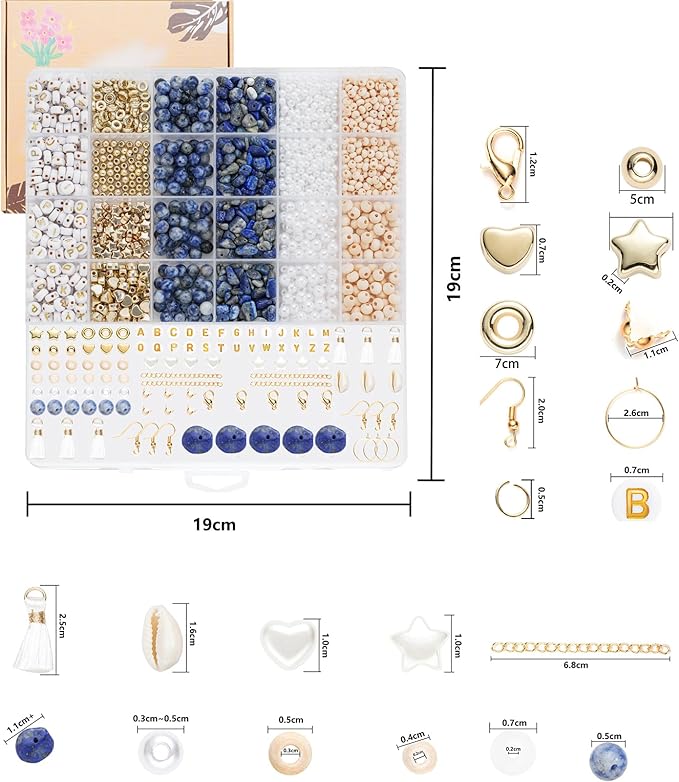 xylise jewelry making supplies kit natural stone beads for irregular natural stone with for diy craft bracelet necklace earrings for adults(blue dot color)