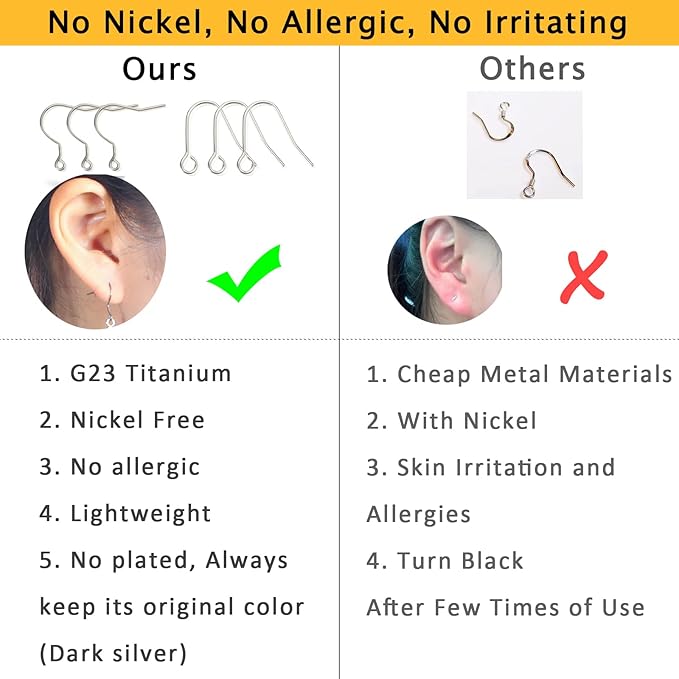 12pcs 20g small pure titanium earring fish hooks diy earrings findings for jewelry making, hypoallergenic earring hooks making kit for women men sensitive ears