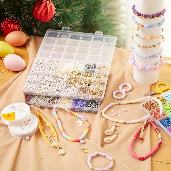 INSCRAFT 11000 Pcs Clay Beads for Bracelet Making Kit, 48 Colors Flat Round Polymer Clay Beads, Friendship Bracelet Kit Heishi Beads for DIY Jewelry Making, Crafts Gift for Girls Teen Ages 6-12