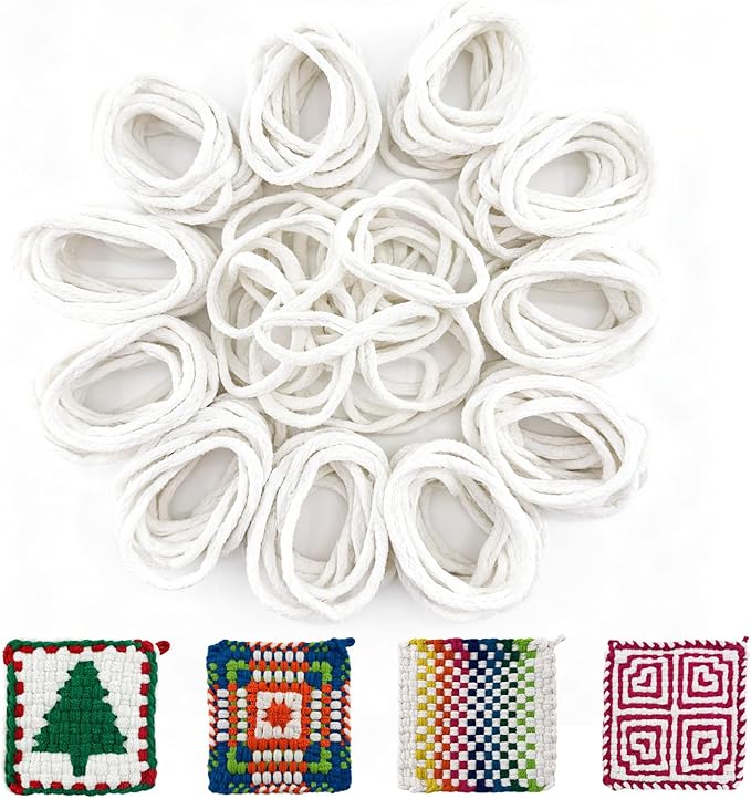 OYACH 10inch Weaving Cotton Loops Pack,230pcs 4 Cotton Potholders Weaving Loom Refill Loops,Yarn Pot Holder Replenish Loop Bands Kits for Kids Adults DIY Arts Crafts- White (Loom not Included)
