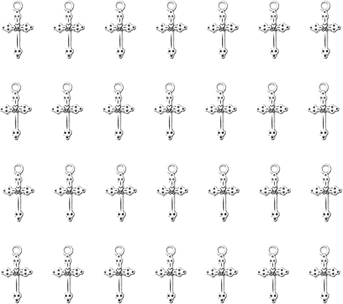 50 Pcs Vintage Crucifix Pendants Beading Charms with Hole Metal Religious Antique Silver Gold Bulk Cross for Jewelry Making Kit DIY Bracelet Necklace Earring Keychain Accessories Supplies