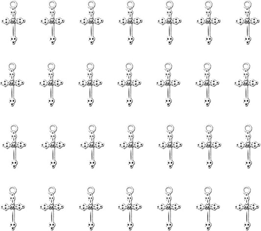 50 Pcs Vintage Crucifix Pendants Beading Charms with Hole Metal Religious Antique Silver Gold Bulk Cross for Jewelry Making Kit DIY Bracelet Necklace Earring Keychain Accessories Supplies