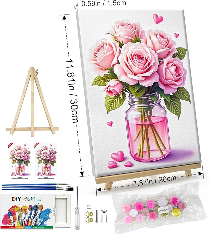 ATDMS Paint by Numbers Kit for Adults with Frame Flowers Paint by Number with Easel Floral Adult Paint by Number Kits Framed Canvas DIY Acrylic Oil Painting Kits for Home Wall Decor 8x12 Inch