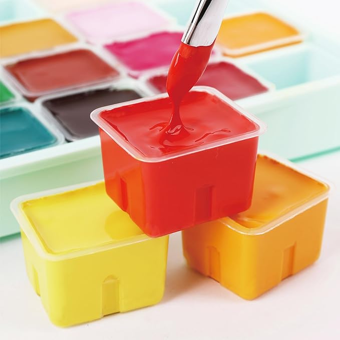 HIMI Gouache Paint Set 24 Vibrant Colors Non Toxic Paints Jelly Cup Design with Palette Paint Brushes Portable for Artist Canvas Painting Watercolor Papers, Rich Pigment, 30ml/Cup