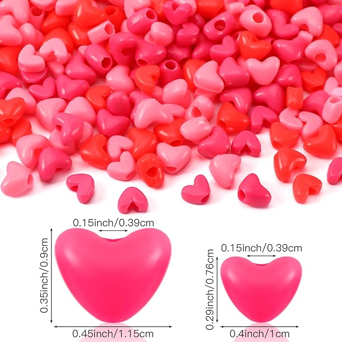 UPINS 1200Pcs Valentine's Day Pink Red Heart Plastic Pony Beads for Jewelry Making Valentine's Party Decoration Necklace Bracelets Earrings Hair Beads DIY Crafts Supplies (600 Large and 600 Medium)