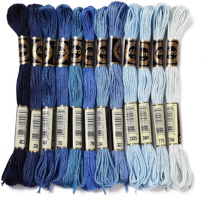 12 Skeins 105 Yards 6 Ply Variegated Embroidery Thread Friendship Bracelets String Blue Gradient Cross Stitch Floss Yarn Thread Bulk for Jewelry Making Hand Sewing Knitting Stitching Crafts