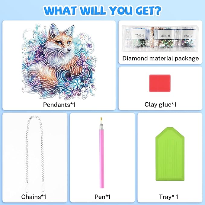 Bowetile Fox Diamond Art Hanging Kits for Adults, 5D Special Shape Diamond Painting Animal Pendant Kits, Gem Art Suncatchers Painting Window Ornament for Home Garden Wall Decor