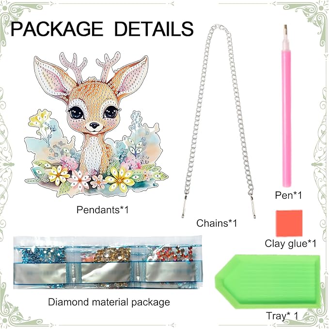 Animal Sika Deer Diamond Art Painting Hanging Pendant Kit DIY Diamond Painting Hanging Sign Crystal Diamond Art Kit for Home Wall Decorations Mosaic Crafts Garden Adults