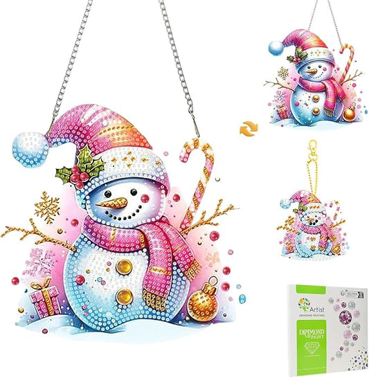 Masendp Adult Diamond Art Hanging Kit, Special Shape Rhinestones, DIY Acrylic 5D Diamond Art Painting Window Pendant Home Garden Wall Mounting Kit Hanging Ornament, Double Sided. (Colorful Snowman)
