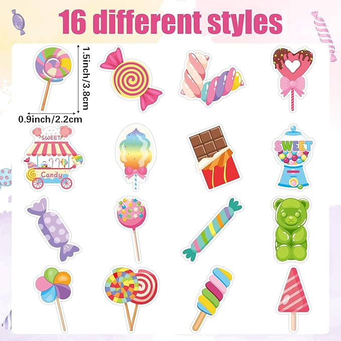 beyumi candy party sticker roll - 1000pcs candy party stickers in 2 rolls waterproof vinyl sweets themed cute dessert decal for gift laptop bottle scrapbooking luggage computer envelope decor for kids