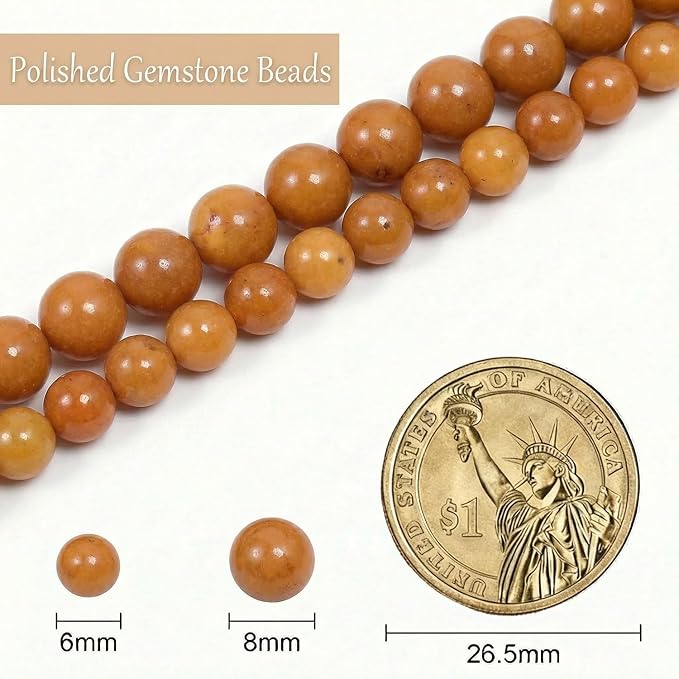 Stone Beads, 45pcs Warm Brown Jasper, 8mm Round Loose Beads for Jewelry Making, Bracelets, with Bag, String & Card