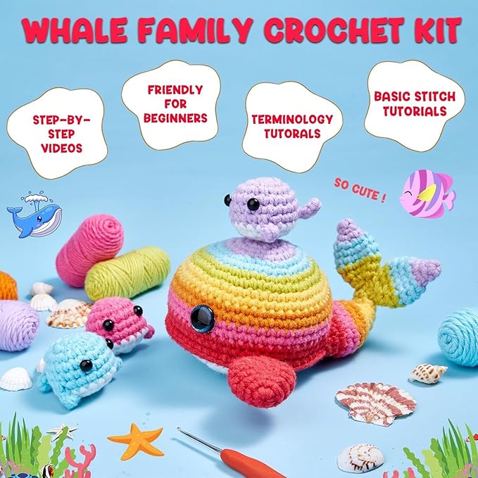 Kovarela Crochet Kit for Beginners Adults – Easy All-in-One Starter Pack with Fun Video Tutorials, Extra Yarn & Tools – DIY Amigurumi Craft Gift (Craft & Chill Edition)