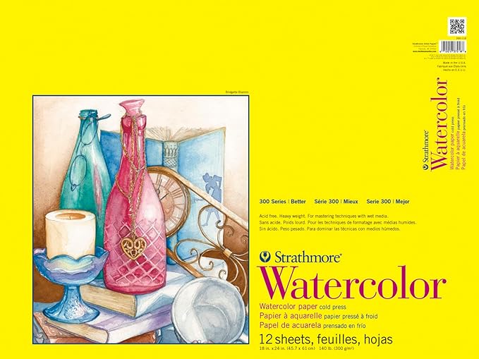 Strathmore 300 Series Watercolor Paper Pad, Top Wire Bound, 18x24 inches, 12 Sheets (140lb/300g) - Artist Paper for Adults and Students - Watercolors, Mixed Media, Markers and Art Journaling