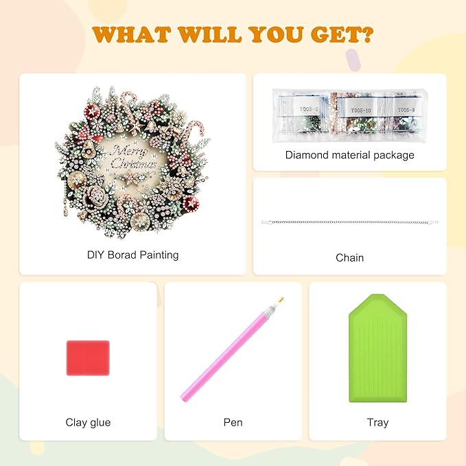 HEIBAGO Wreath Diamond Art Hanging Kits for Adults Kids, 5D Special Shaped Crystal Diamond Painting Kit, DIY Pattern Window Pendant Gem Art Kit for Home Wall Decor 8.3 x 8.3 Inch