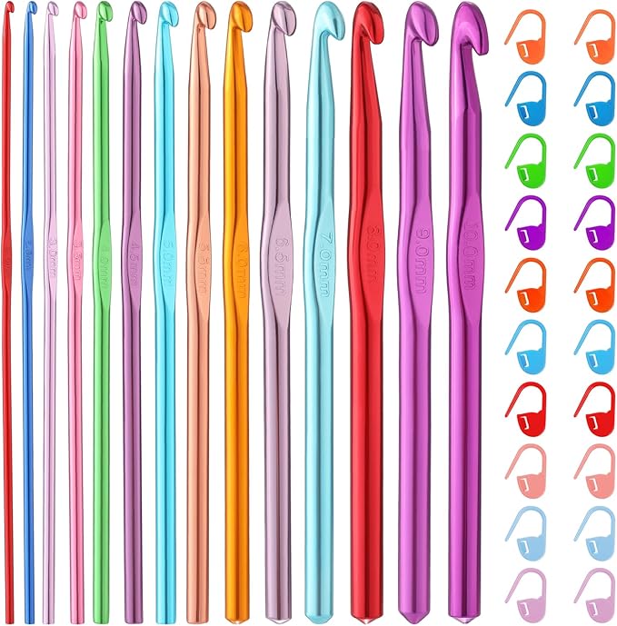 Mayboos 35 Pcs Crochet Hooks Set, Coloured Aluminum Ergonomic Handle Crochet Knitting Needles Craft Yarn for Beginners and Experienced Crochet Hook