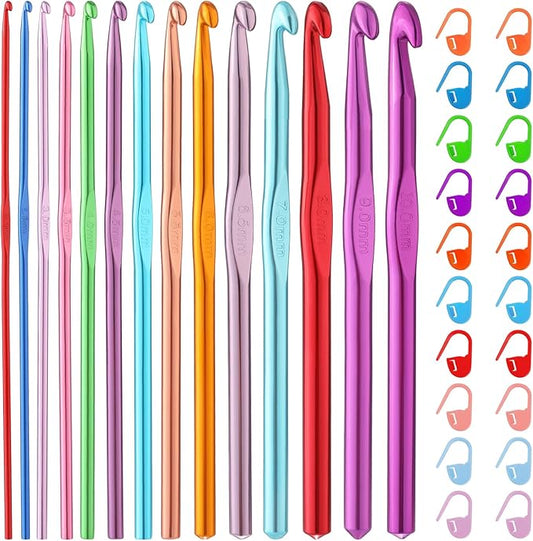 Mayboos 35 Pcs Crochet Hooks Set, Coloured Aluminum Ergonomic Handle Crochet Knitting Needles Craft Yarn for Beginners and Experienced Crochet Hook