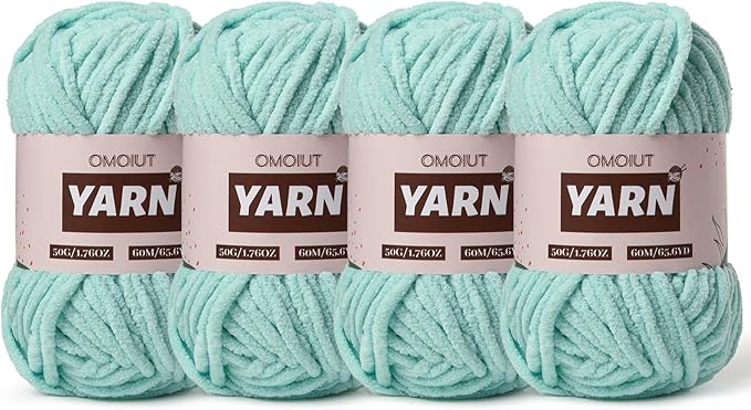 4 Packs Plush Chenille Chunky Crochet Yarn - Baby Yarn for Crocheting Soft - Velvet Yarns Knitting for Blankets Crafts - Fluffy Amigurumi Yarns 200g/262.5yds (4 Aqua Green)