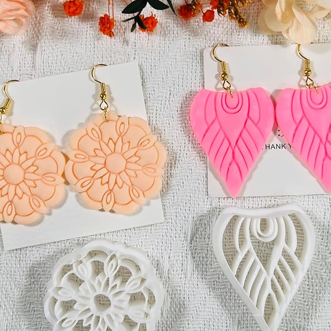 Xaekicr Polymer Clay Cutters Boho Earring Set – 4PCS Clay Cutters for Polymer Clay Jewelry, Mandala Flower and Tribal Shapes, Clay Earring Cutters and Polymer Clay Tools for DIY Craft Making