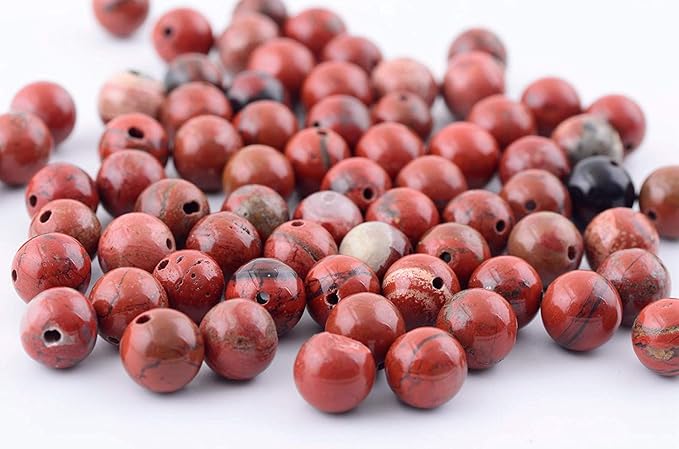 Natural Stone Beads 100pcs 6mm Round Red Jasper Genuine Real Stone Beading Loose Gemstone Hole Size 1mm DIY Charm Smooth Beads for Bracelet Necklace Earrings Jewelry Making (Red Jasper,6mm)