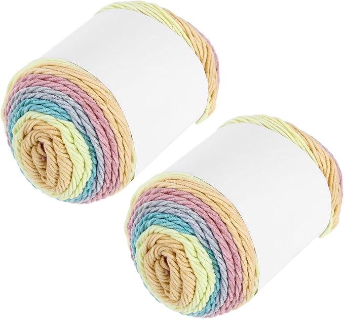 MECCANIXITY Cotton Acrylic Yarn for Crocheting, 422 Yard 5 Ply Soft Gradient Yarn Acrylic 45% Cotton 55% Used for DIY Knitting Blankets Scarves(2 Packx100g,Beige,Blue,Pink)