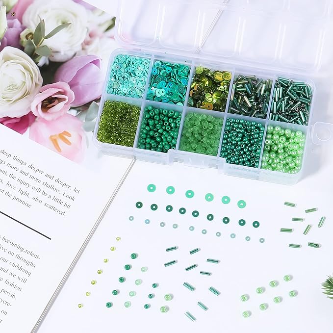 Assorted Bead for Jewelry Making, Glass Seed Bugle Tube Beads Loose Sequins Multiple Sizes for Crafts Sewing Jewelry Making