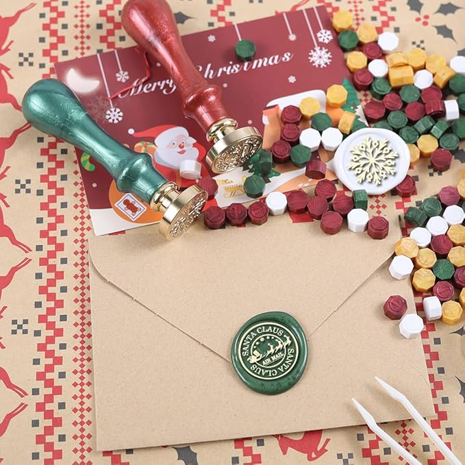 WUERLIN Christmas Wax Seal Stamp Kit,Santa Claus Wax Seal Stamp add Snowflake with Deep Engrave Great for Decoration Holiday Cards New Year Envelopes (Santa Sealing KIT)