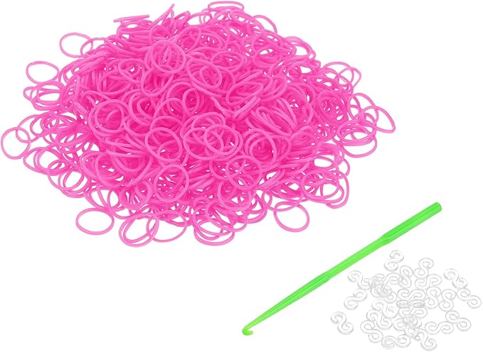 uxcell 600Pcs Loom Rubber Band, Bracelet Making Refill Kit Elastic Loom Band with 25Pcs S-Clips and 1Pcs Crochet Hooks for Weaving DIY Handcrafts, Plum Red