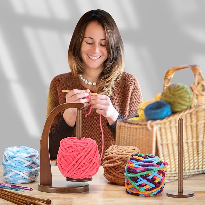 Model Magnetic Pendulum Wooden Yarn Holder for Crocheting, Yarn Storage Organizer, Delightful Surprise Gift for Knitting Lovers by ARTOWELL (Walnut-Colored, Enlarged Size)