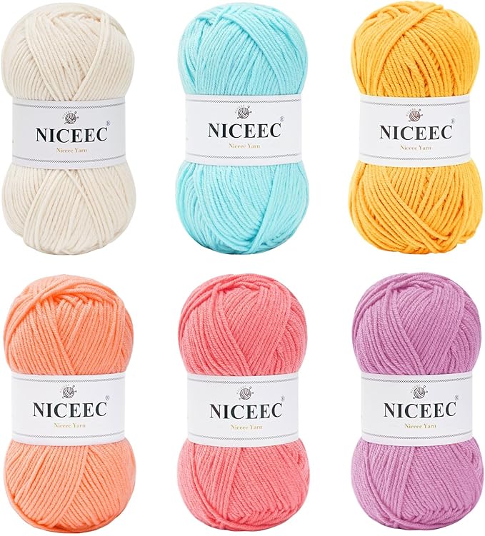 NICEEC 300g Soft Assorted Colors Yarn - Sport Weight,100% Acrylic, 4 Ply, Bonbons Yarn for Crochet & Knit, DIY Project Starter Kit for Kids or Adults(Total 870yds) - Series 14