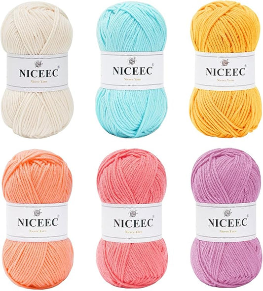 NICEEC 300g Soft Assorted Colors Yarn - Sport Weight,100% Acrylic, 4 Ply, Bonbons Yarn for Crochet & Knit, DIY Project Starter Kit for Kids or Adults(Total 870yds) - Series 14