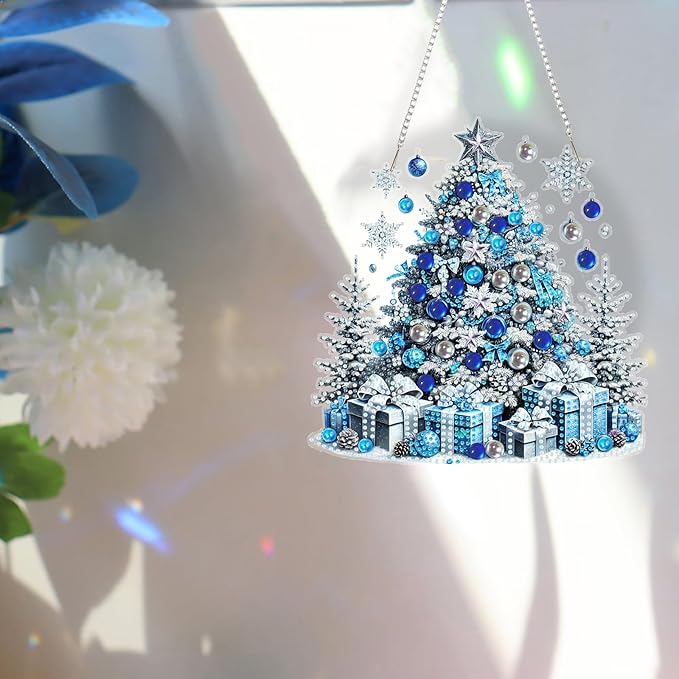 SHLUHA Diamond Art Kits for Adults Diamond Art Christmas Tree Design Special Shape Acrylic Hanging Pendant Crystal Mosaic Home Wall Door Window Decor with Chain Handmade Christmas Gift(LG76)