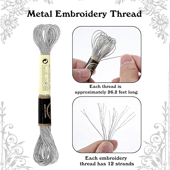 6 Pcs Silver Embroidery Floss Friendship Bracelet String Embroidery Thread Metallic Silver Embroidery Floss String Glitter Embroidery Thread Cross Stitch Thread for Hand Embroidery String Art