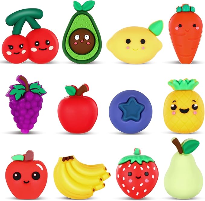 12 Pcs Fruit 3D Silicone Focal Beads for Pens Bracelet Fruit Character Beads Bulk Funny Apple Strawberry Lemon Cherry for Keychain DIY Crafts Necklace Lanyards Jewelry Making Kit Supplies