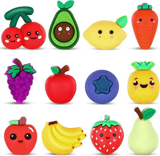 12 Pcs Fruit 3D Silicone Focal Beads for Pens Bracelet Fruit Character Beads Bulk Funny Apple Strawberry Lemon Cherry for Keychain DIY Crafts Necklace Lanyards Jewelry Making Kit Supplies
