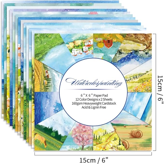 6x6" 160gsm Cardstock Single Sided Scrapbooking 24 Papers Pad Vintage Decoupage Scrapbook Kit Patterned Paper Junk Journal Supplies Journaling Supply Scrap Paper Crafting. Landscape