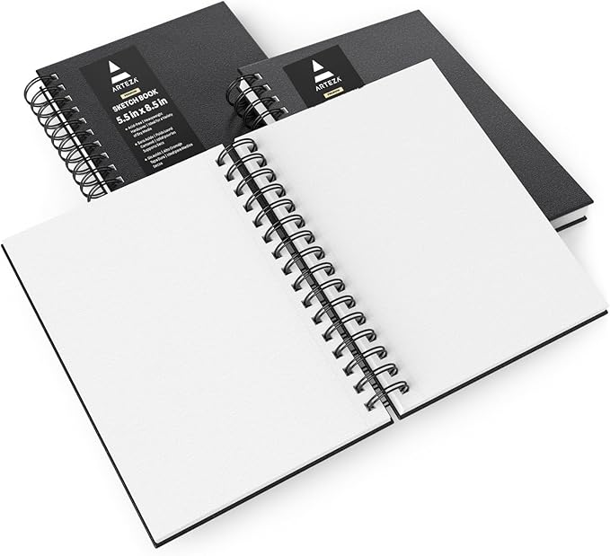 ARTEZA Spiral Sketch Book 5.5x8.5 Drawing Pad 3 Pack 100 Sheets Sketch Pads for Drawing for Adults & Teens