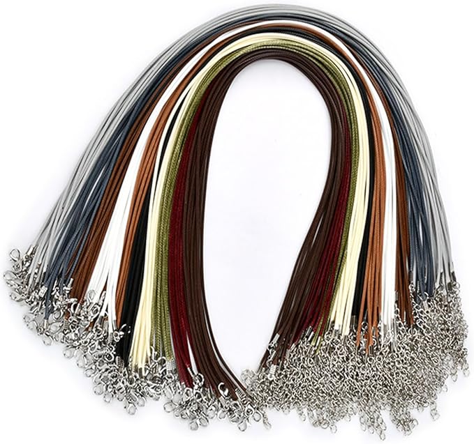 100Pcs Leather Necklace Cord Bulk with Clasp, 20inch Colorful Necklace Bracelet Chains String Rope Cord for Jewelry Making Supplies Pendants Charms
