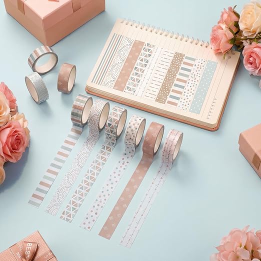 12 Rolls Watercolor Floral Washi Tape Set 15 mm Vintage Flower Decorative Masking Tape for Spring Arts DIY Craft Scrapbook Journal Supplies Gift Wrapping(Morandi Tones,Boho)
