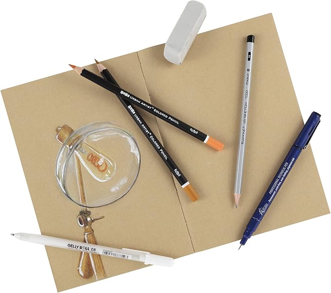 SoHo Urban Artist Open Bound Sketch Pads - Open Coptic Bound Sketch Pads for Drawing, Calligraphy, Any Dry Media, & More! - [Kraft - 5.6x8.26 - Single]