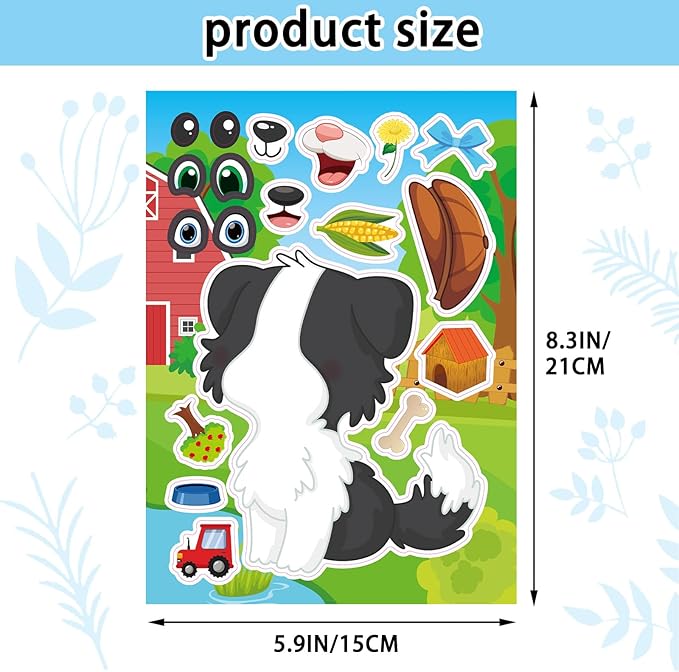 24 sheets 8.27''×5.9'' make your own farm animals stickers for kids toddlers, make a face stickers for kids party favors activities