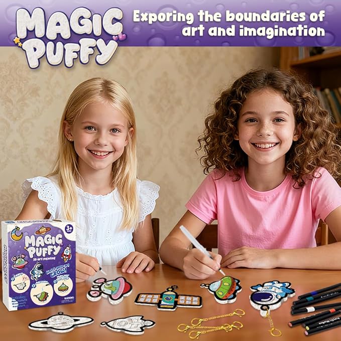 MZYTOZA Magic Foam Texture Painting Kit - 3D Art Craft Aqua Magic Puffs Paint Kit, 15 Mess-Free Paint by Number Craft for Kids (Space and Planets)