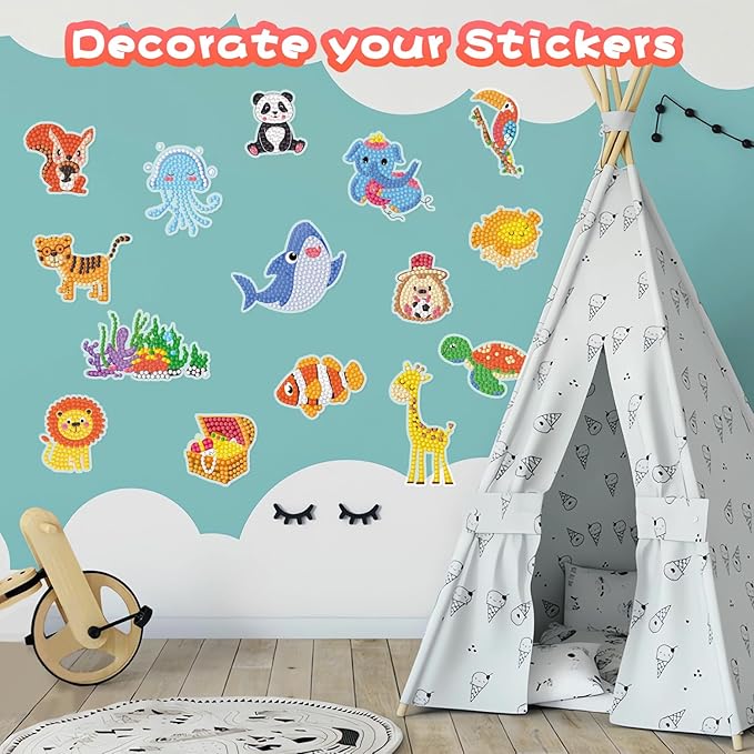 Labeol Diamond Art Kits for Kids Boys and Girls Ages 6-8-10-12 Easy to DIY Creative Diamond Art Sticker Craft by Numbers Kits for Kids and Adult Beginners (Jungle Animals)