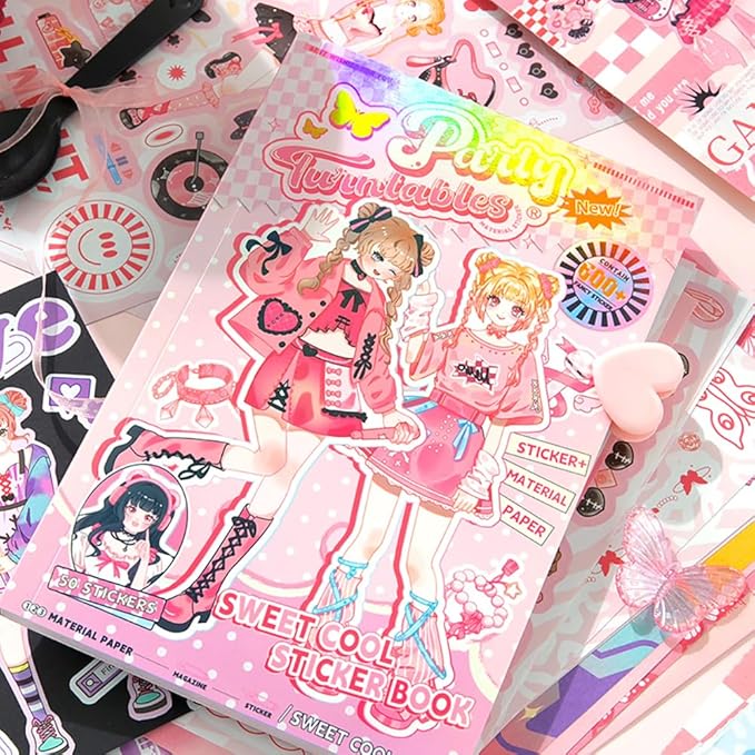 Cute Girly Stickers 600 Kawaii 20 Scrapbook Papers for Journaling Anime Girl Kids Scrapbook Kit for Girls