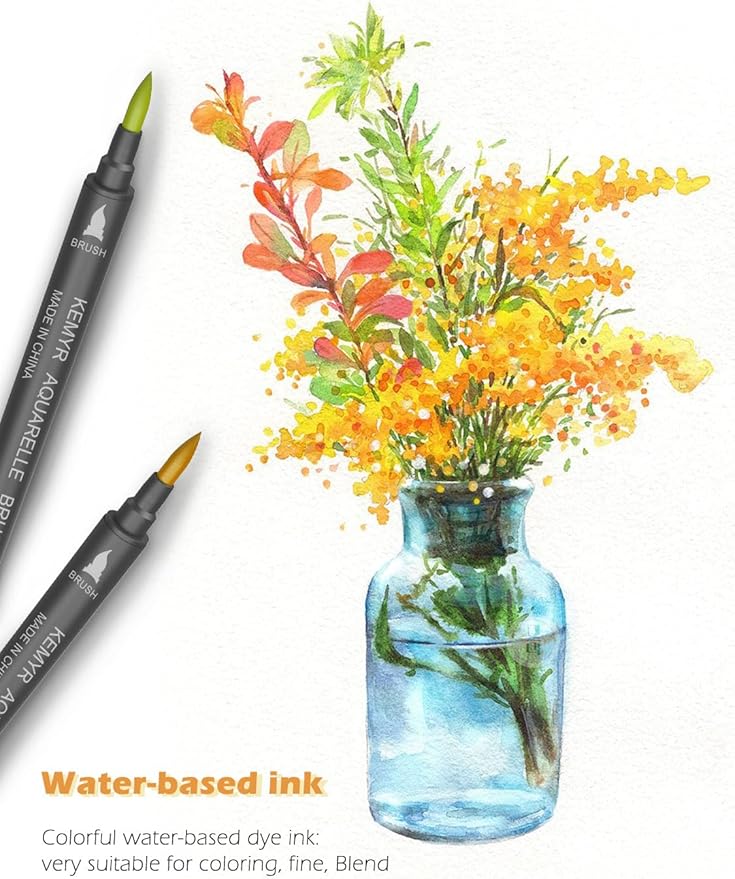Markers for Adult Coloring Books: 36 Color Dual Tip Fine & Brush Pens Water-Based Coloring Marker for Adults Drawing Sketching Bullet Journal Writing Lettering No bleeding