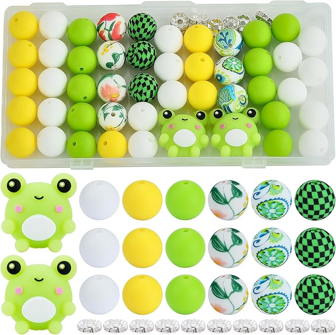 45 Pcs 15mm Silicone Beads 3D Animal Focal Beads for Pens Printed Silicone Beads Bulk for Keychain Bracelets Making and Other Handmade Crafts(Frog)